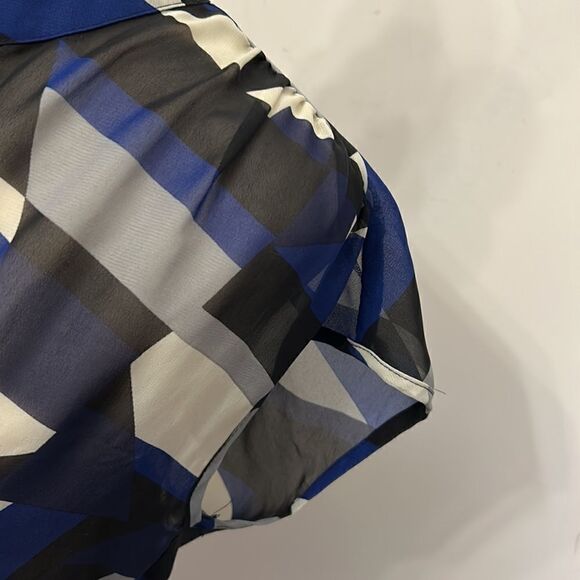 3/$30 Metaphor black blue sheer patterned cap sleeve blouse Size S - Picture 4 of 8